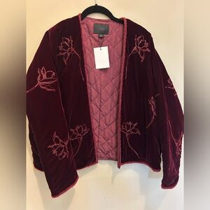 Zara Deep Red Velvet Floral Jacket